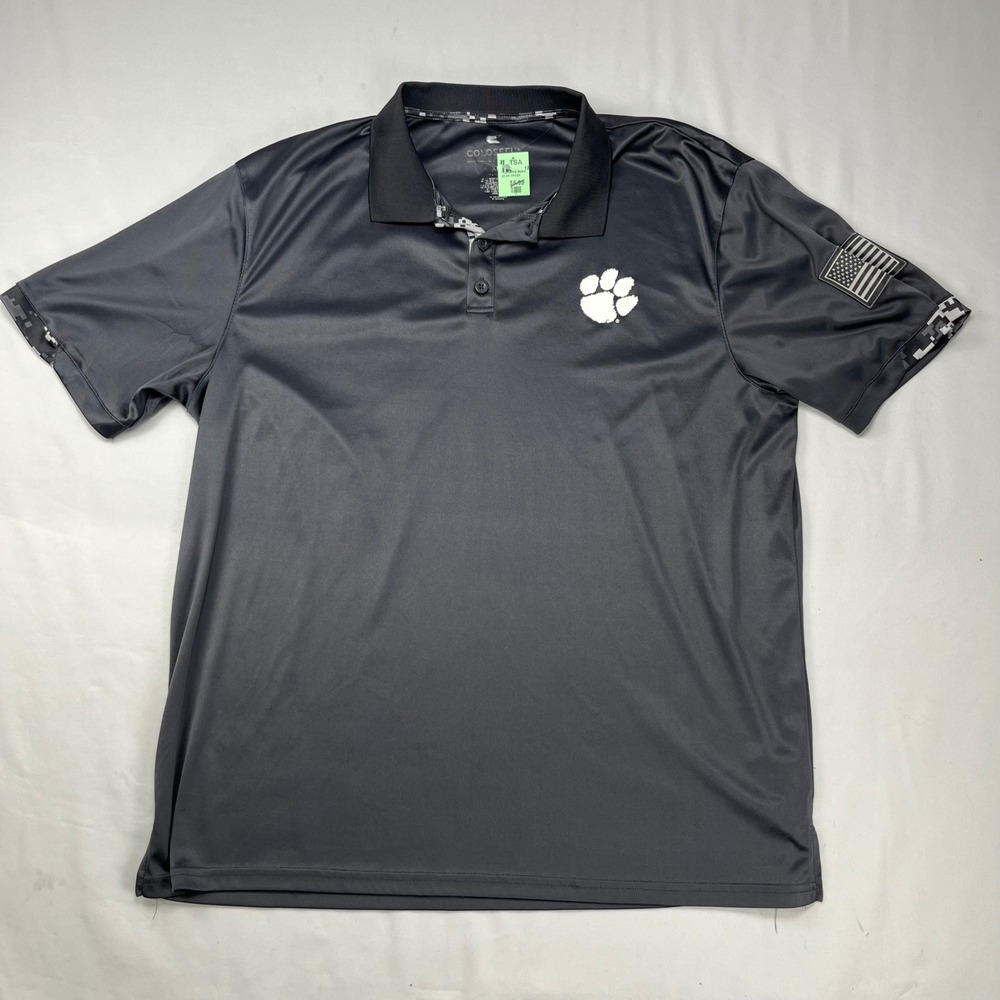 Colosseum Clemson Tigers Mens Large Gray OHT Military‎ Appreciation Polo Shirt